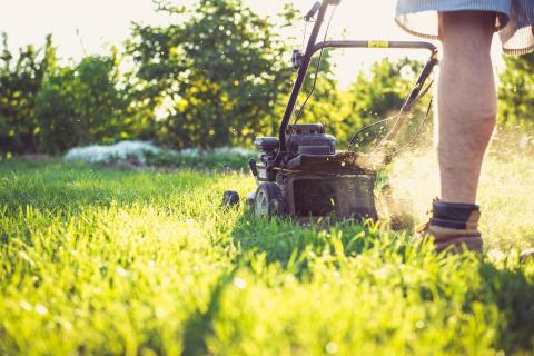 Man mowing grass